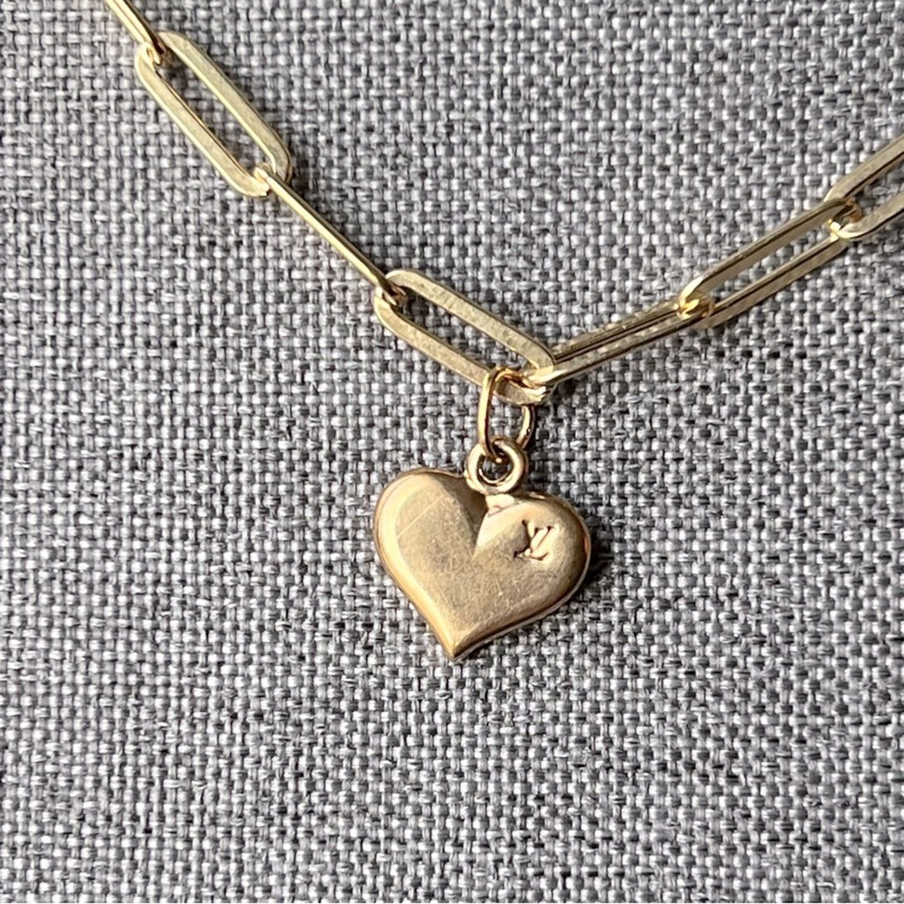 Authentic LV HEART PAPERCLIP NECKLACE Initial Charm NEW 18” 18K Gold 925 Silver